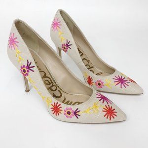 SAM EDELMAN Hazel Linen Pointed Toe Pump Natural 9